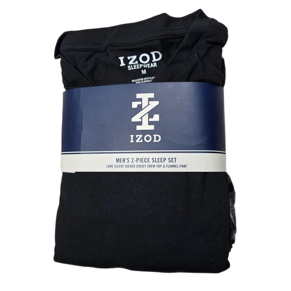 IZOD 2 Piece Sleep Set Pajamas Mens‎ Medium Long Sleeve Jersey Flannel Pant NEW
